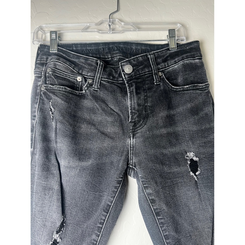 American Eagle Mens Flex Skinny Distressed Jeans 30x32 Faded Black Denim
